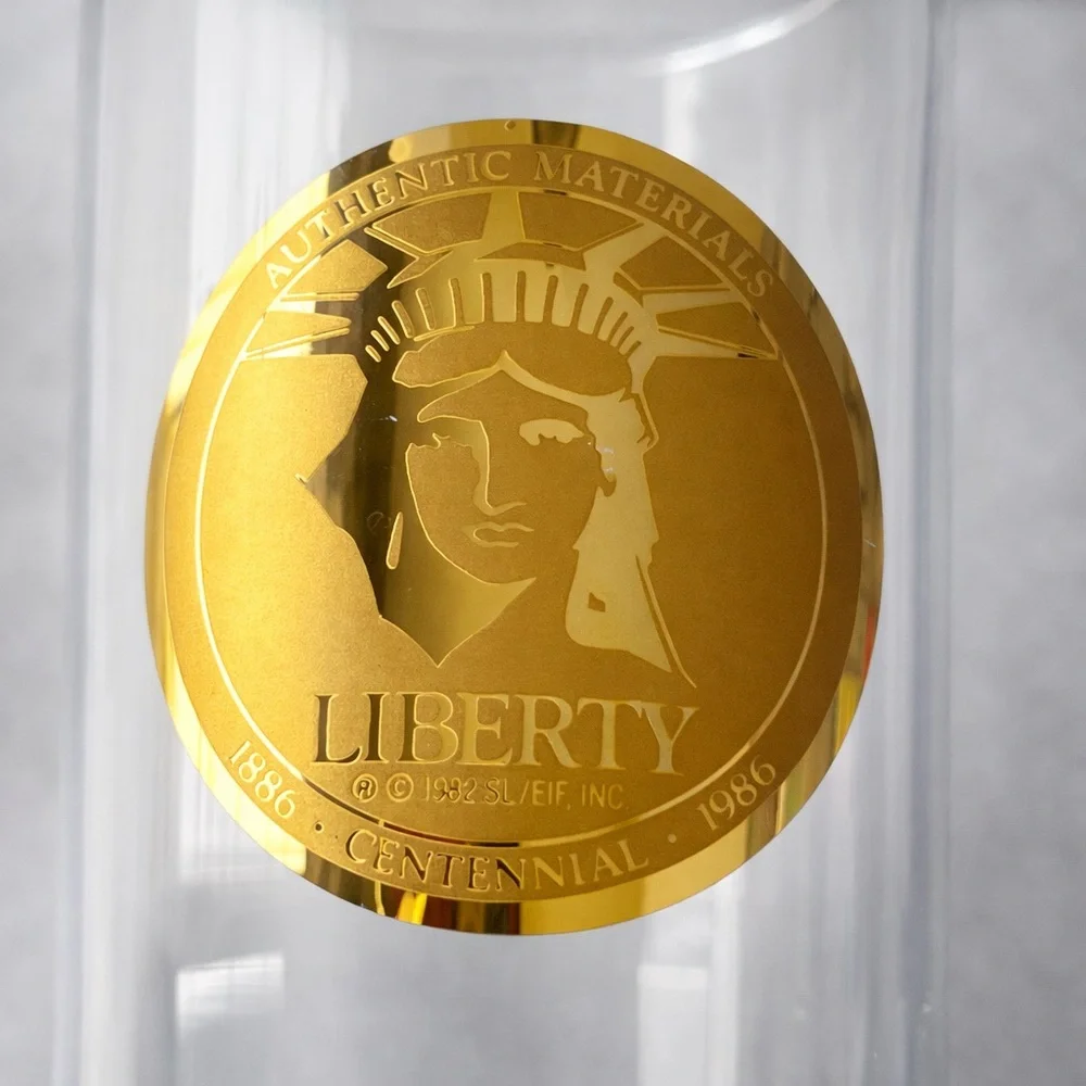 Statue Of Liberty Centennial Highball Glasses 22K Gold Medallion Vtg 1986 4 Pcs